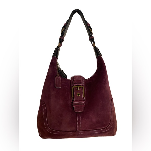 Coach Handbags - Coach Hampton Suede Leather Purse HOBO Bag Buckle Burgundy Maroon Plum Merlot